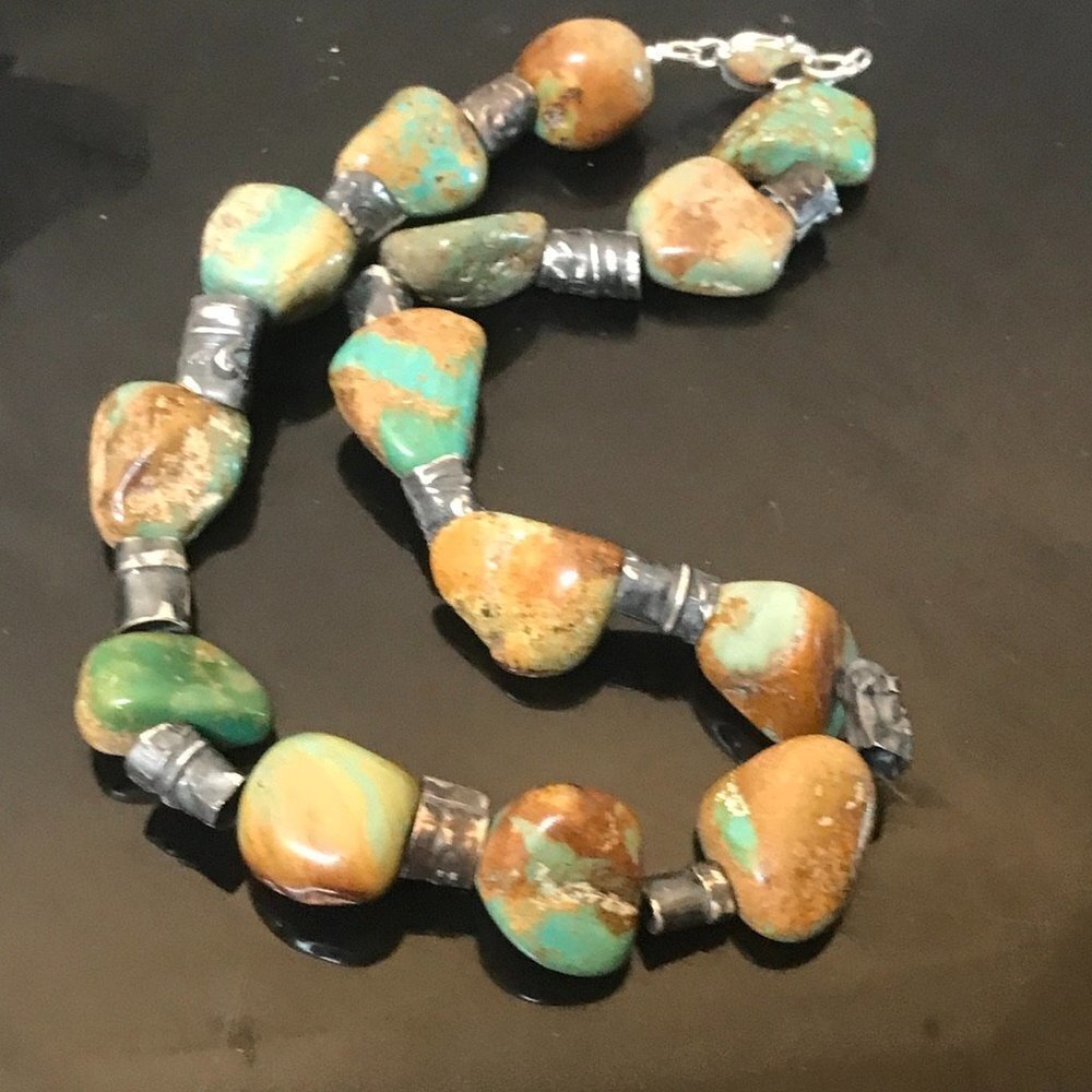 Crescent Valley Turquoise Chunky Necklace Sterling Silver Sustainable 925 - Picture 2 of 11